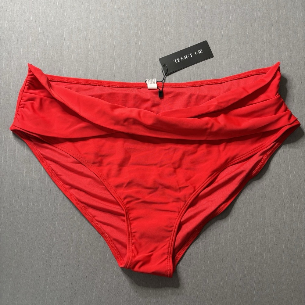 Tempt Me Women Twist Bikini Bottom Moderate High Cut Red XXL Ruched Resort Chic